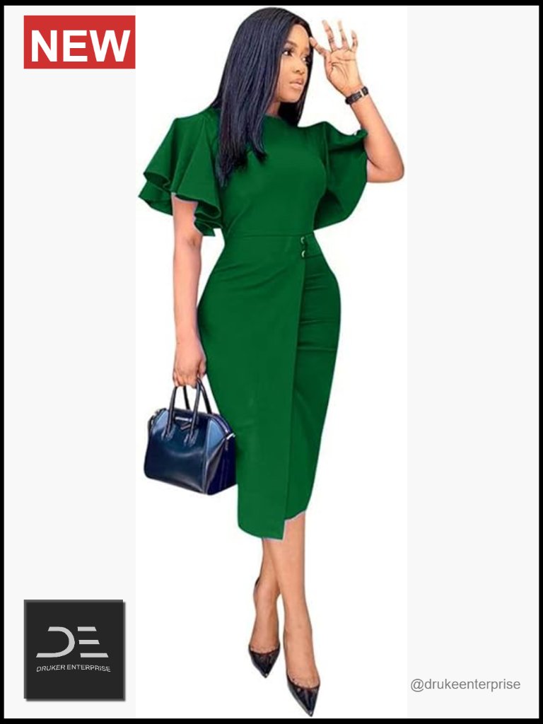 Women's Ruffle Sleeve Vintage Bodycon Peplum Business Formal Pencil Dress